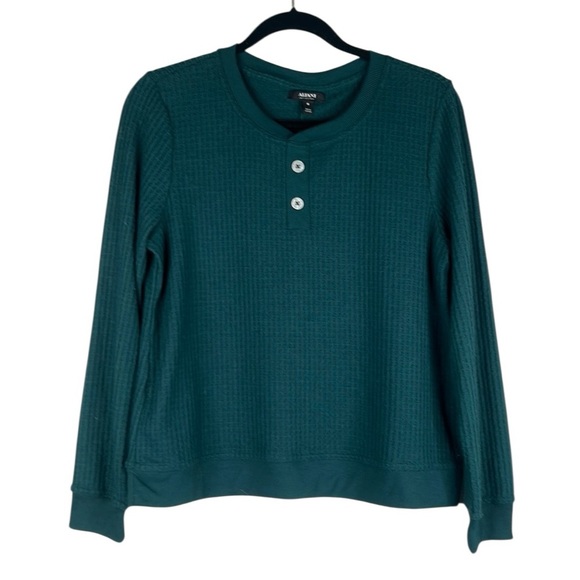 Alfani Hunter Green Thermal Knit Henley Long Sleeve Top Size Medium New with tag - Picture 1 of 5